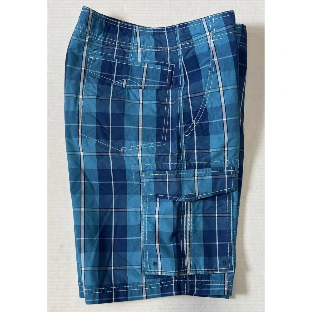LL BEAN -‎ Men's Blue Plaid Hybrid Swim Trunk Boardshorts Shorts - Size 30x10